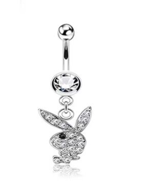 Silver Crystal PLAYBOY Bunny Dangle Navel Ring